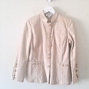 St. John Dark Cream Button Embellish High Neck Button Down Long Sleeve Jacket -S